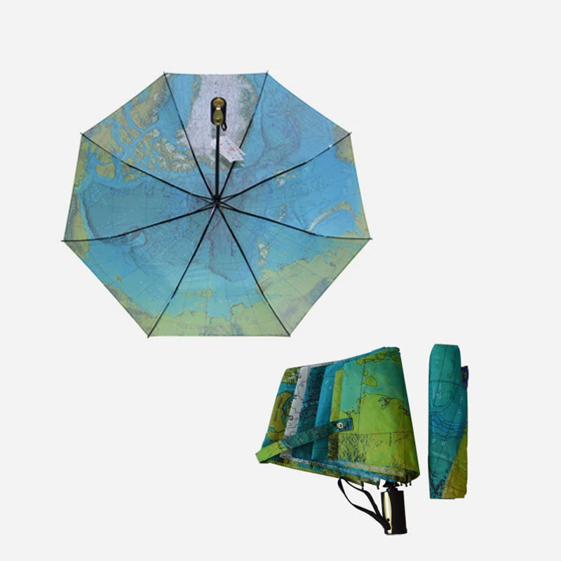 Creative World Map Automatic Umbrella For Women UV Folding Blue Ocean Land Umbrellas Rainproof Rain Sun Auto Umbrella