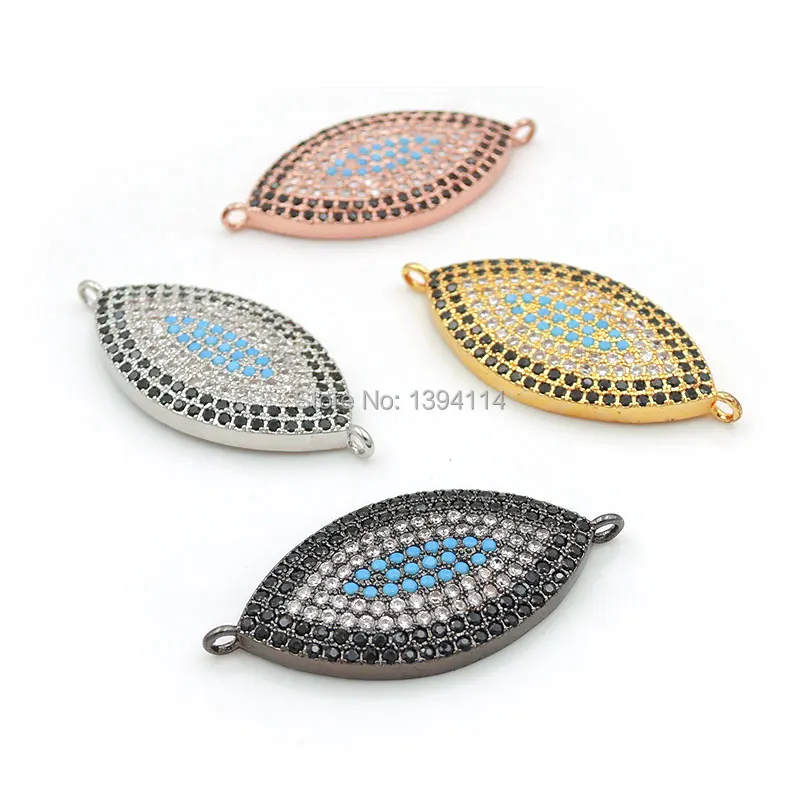 34*16*3mm Micro Pave Black&Clear&Kallaite CZ Eye Pattern Connector Fit For Women As DIY Bracelets Accessory