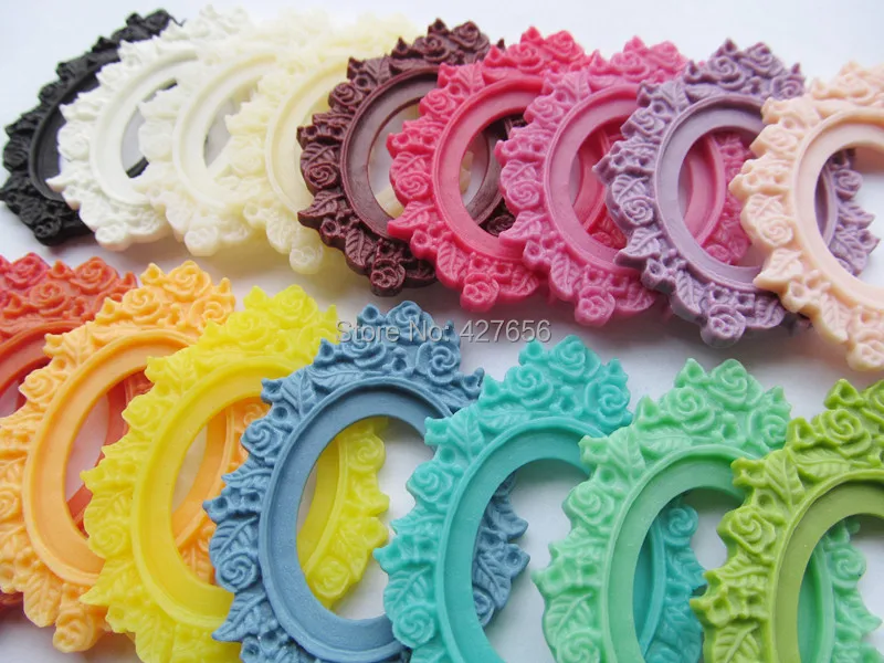 50pcs 16 Colors Oval Flatback Resin Frame Charm Finding,Filigree Flower Border Base Setting Tray, for 30x40mm Cabochon/Cameo,DIY