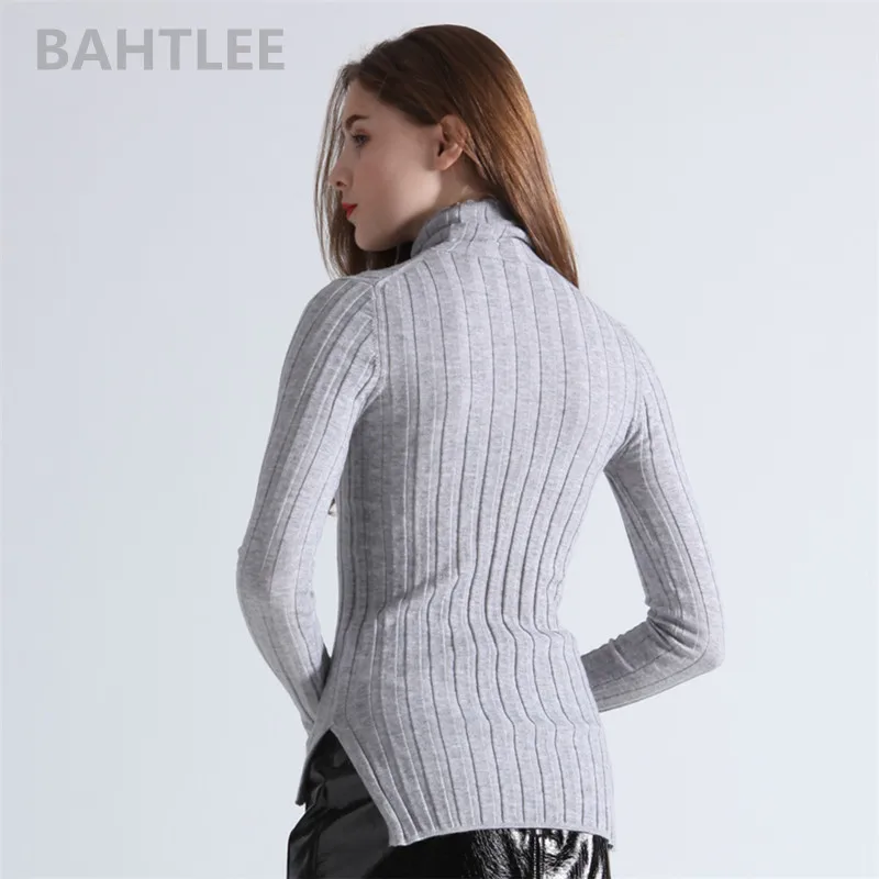 BAHTLEE-Merino Wool Sweater for Women, Turtleneck, Long Sleeves, All-Match Knitted Pullovers, Autumn and Winter