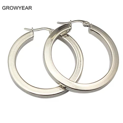 Stainless Steel Thick Flat Hollow Hoop Earring Silver Color Jewelry Women Casual Earring 1PCS