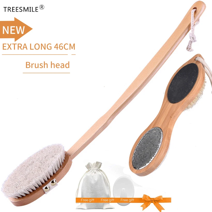 TREESMILE Natural Bristle Dry Brush Health Spa Body Massage Bath Brush Exfoliating Promote Blood Circulation Massage Brush D30