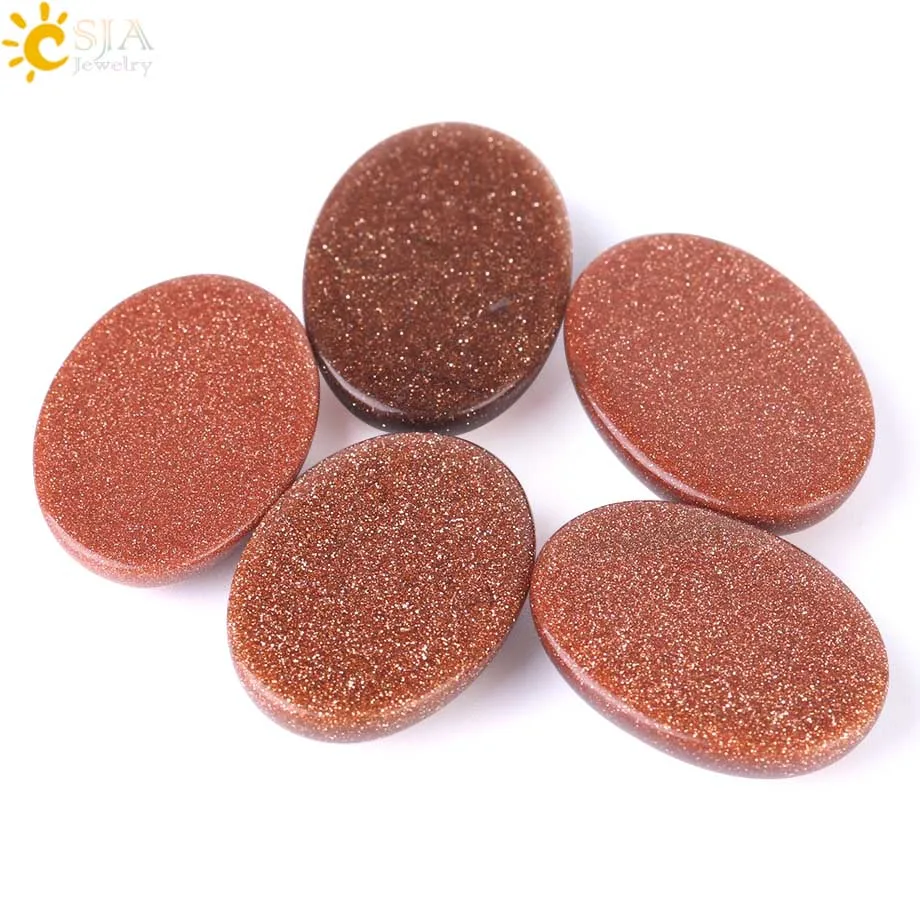 CSJA Shiny Brown Sand Cabochon Beads No Drill Hole DIY Jewelry Making Oval Loose Gem Stone for Women Men Make Ring Necklace F530