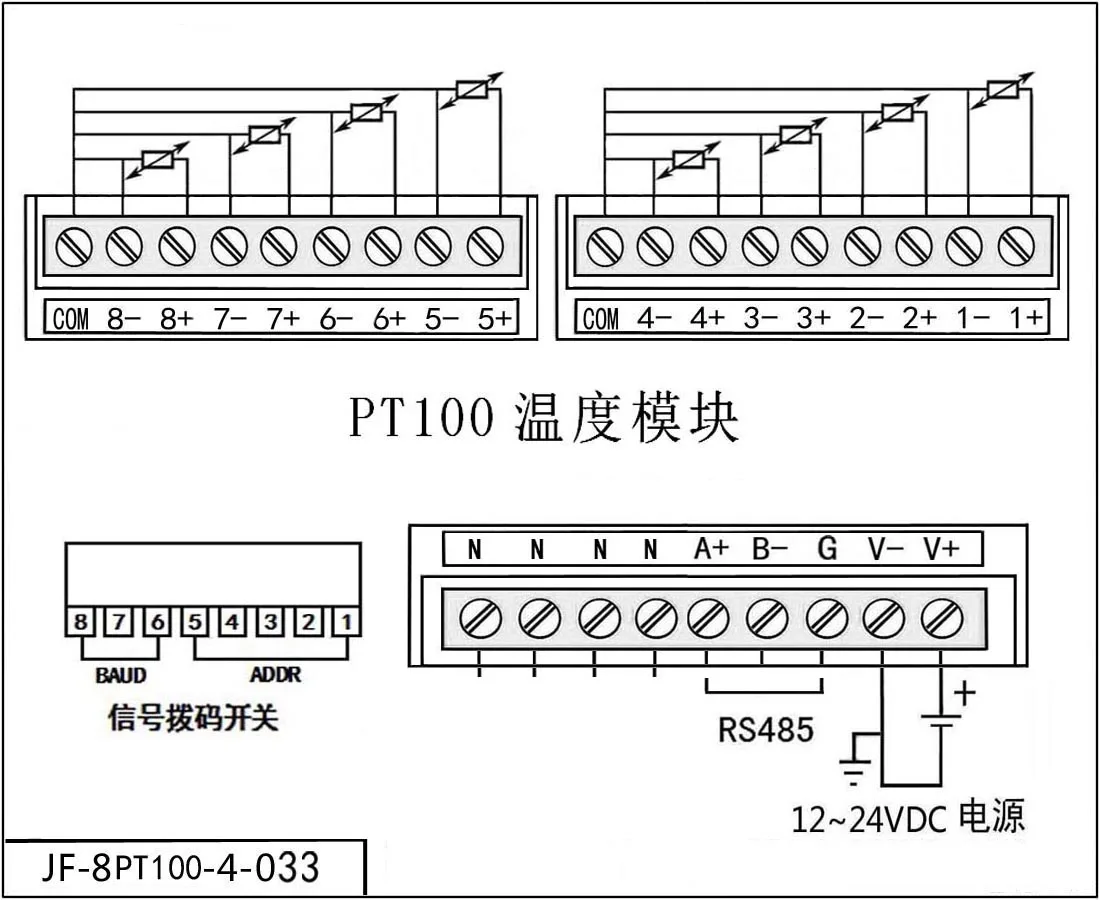 8 Pt100 Temperature Collection Module, Three Line System, Support Modbus-RTU Kingview JF-8PT100