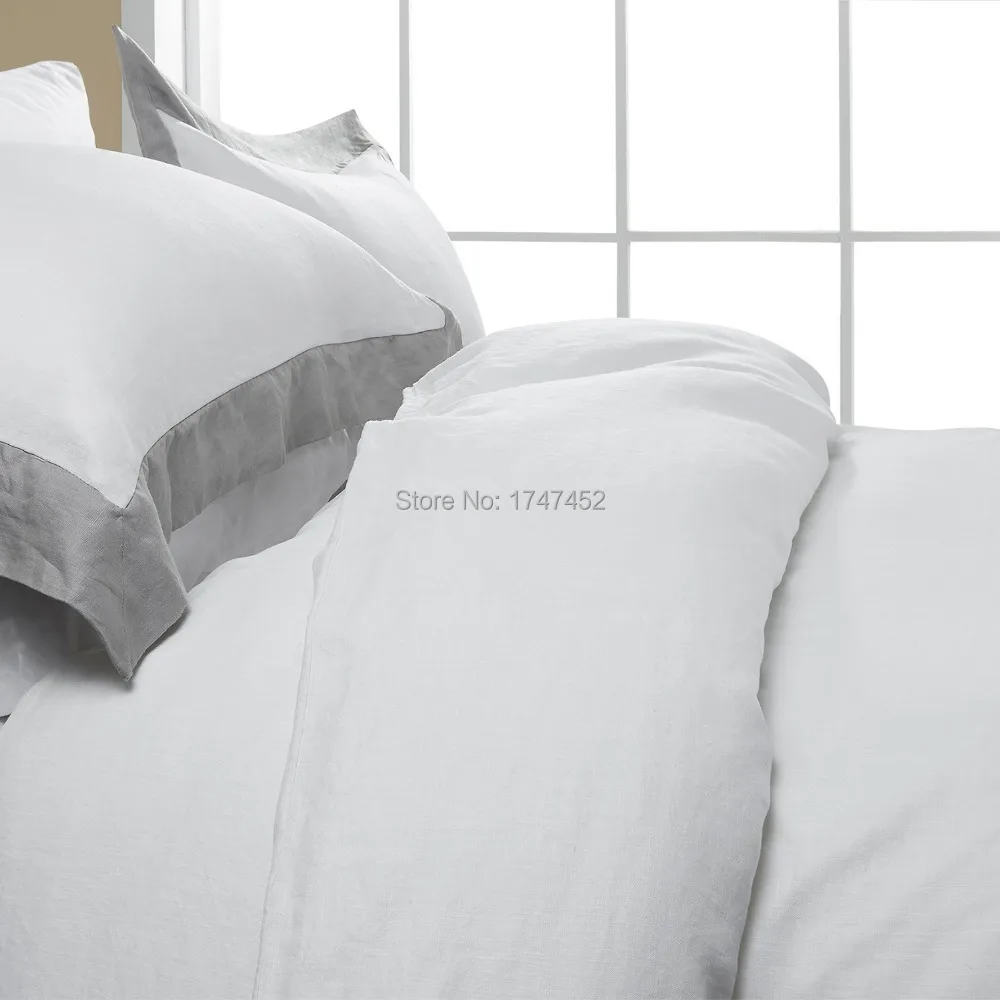 100%LINEN STONE WASH BEDDING SET with Grey border