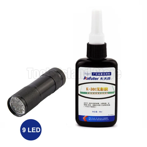 Imagen 2 del producto Kafuter-adhesivo de curado UV, 50ml, K-300, transparente, cristal y vidrio, con linterna UV de 9 /51led
