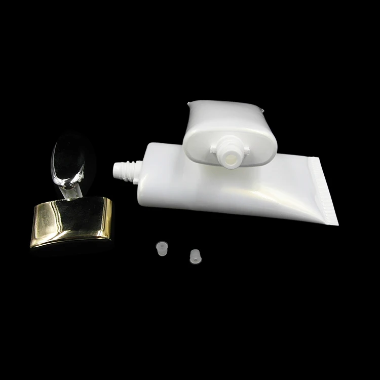 

50 pcs 50 ml oval shape white empty cosmetic soft tube with gold or silver lid , wholesael cosmetic empty soft plastic tube