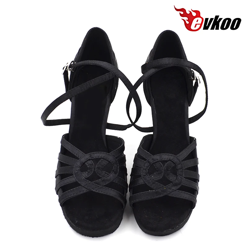 Evkoodance Customsize High Heel 10cm With Platform Comfortable Black Satin Salsa Dancing Shoes Size US 4-12 For Women Evkoo-437