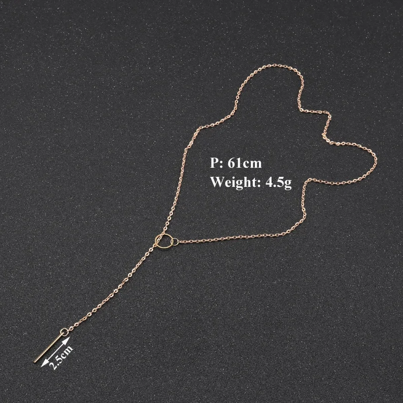 Aihua Minimalistische Halskette mit rundem Stab-Anhänger für Frauen, Schlüsselbein-Halskette, lange Kette, Modeschmuck, Statement-Geschenke für Mädchen – Detail 4