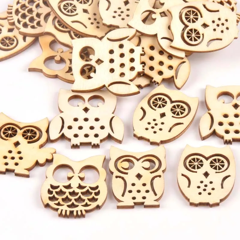 Mix Natrual Owl Shape Wooden Ornament DIY Crafts Home Decoration Scrapbooking Wood Slices Handmade Accessories 15Pcs m1544