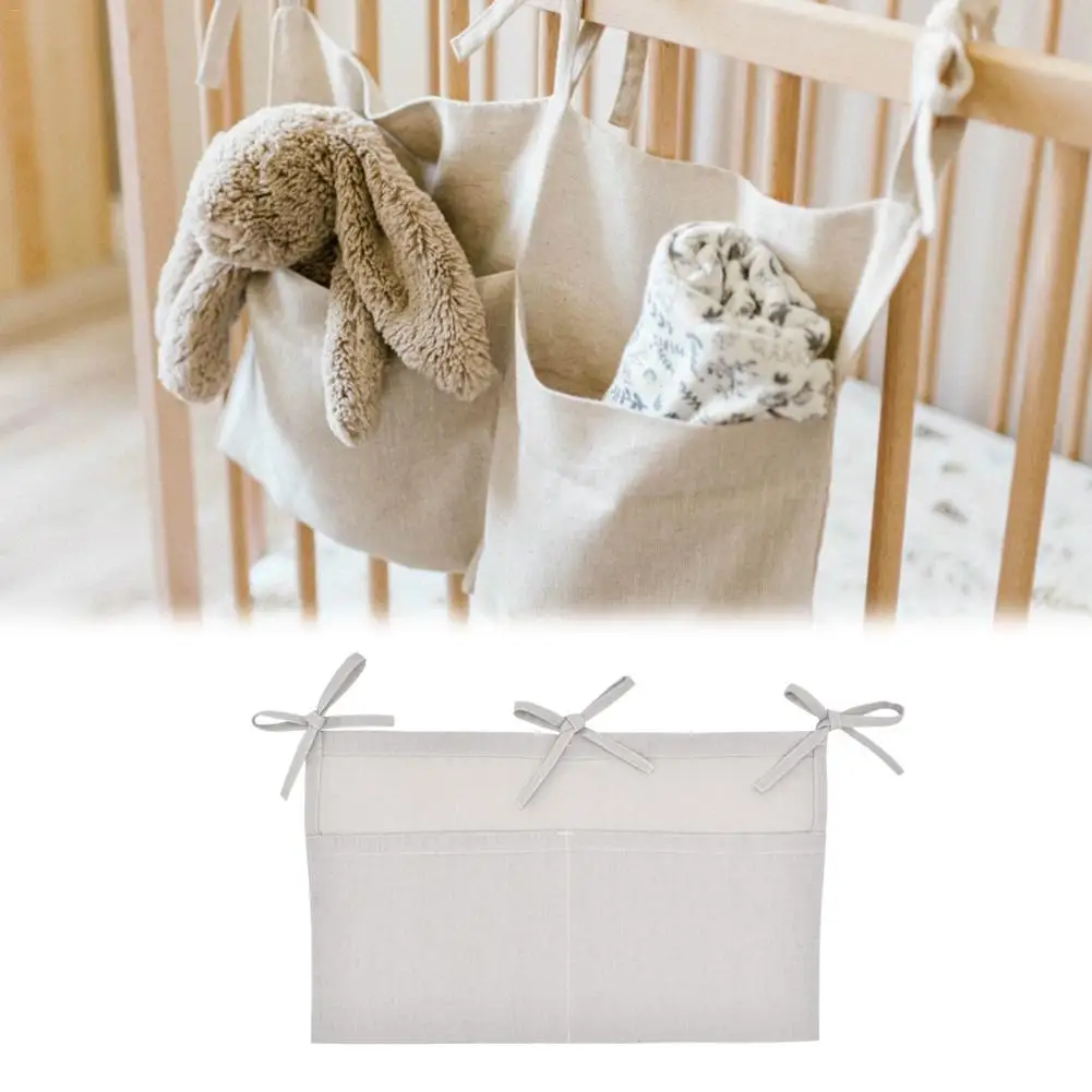 Baby Crib Pocket Nursery Organizer Solid Bedside Toys Hanging Storage Bag Descr Cot Bed Baby Cotton Crib Organizer Toy Diaper