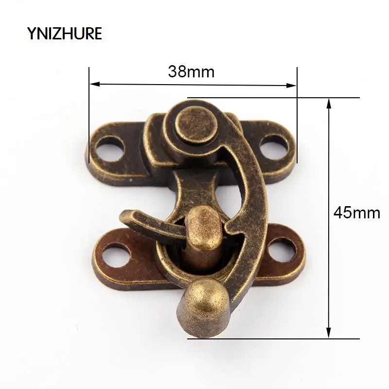 10PCS 38*45mm Metal Vintage Hardware Hasps Decorative Jewelry Gift Wine Wooden Box Hasp Antique Suitcase Latch Hook With Screws