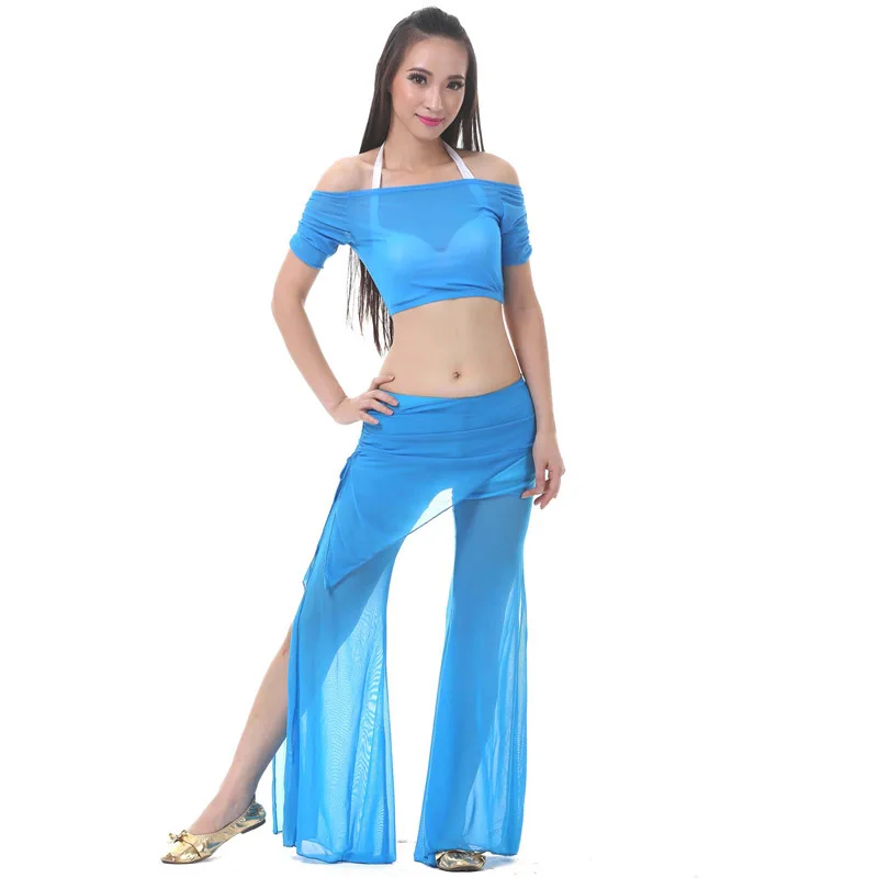 Wholesale belly dance mesh belly dance practice clothes women belly dance set top+pants