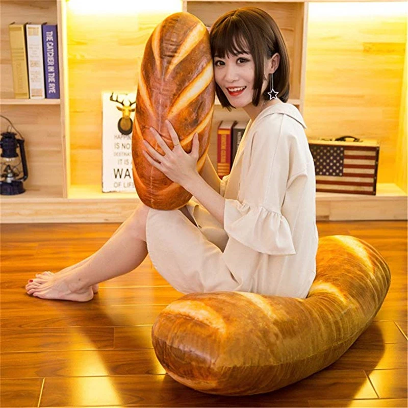 Funny 3D Simulation Snack Bread Shape Pillow Soft Lumbar Cushion Plush Stuffed Toy Oblong Pillow Unique Gift For Friends