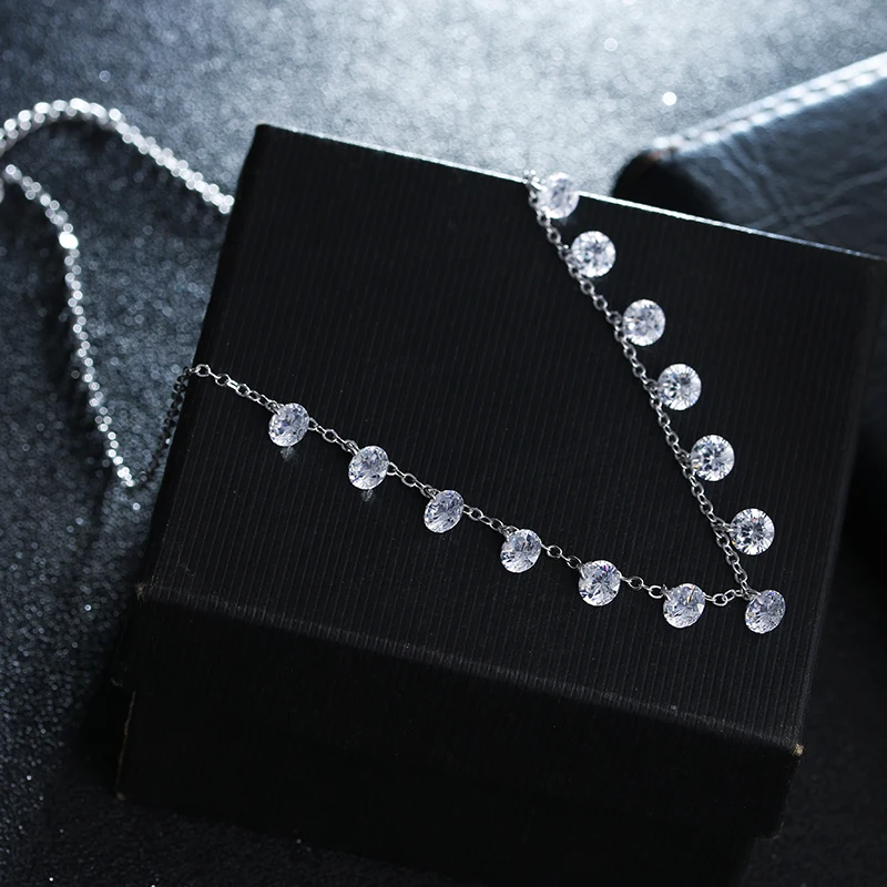 Fashion Shiny Zircon Star Women Platinum Plated Short Chain Ladies Necklace Jewelry Wedding Gift Promotion