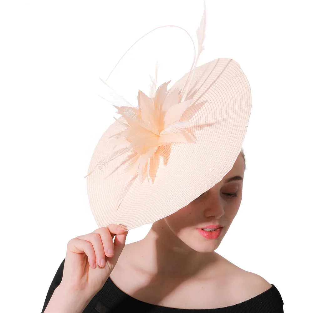 

New Champagne Feather Bridal Hats Church Fascinators Headbands Veils Hair Accessories Wedding Fedora Race Event Floral Headwear