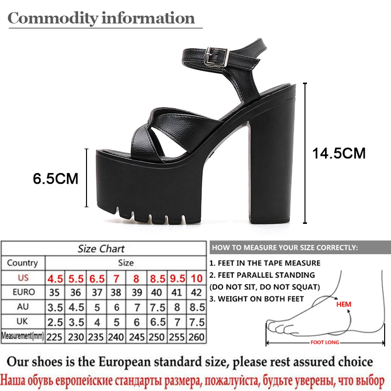 Gdgydh Black Women Sandals Open Toe Thick Platform Female Shoes High Heels Sandals Sexy Cut-outs Sandals Comfortable Gothic Punk