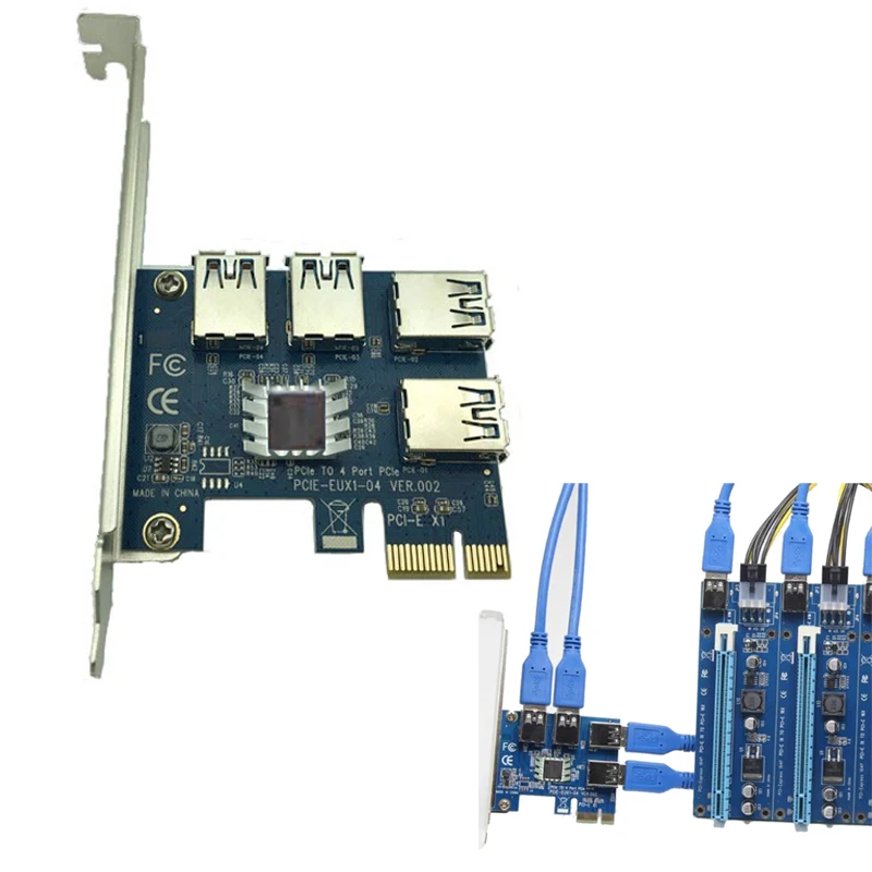 

PCI-E PCI Express Card Expand Cards Board PCIE 1 to 4 USB 3.0 Adapter 1x to 4-port 16x Adaptor Riser Card for Bitcoin BTC Mining