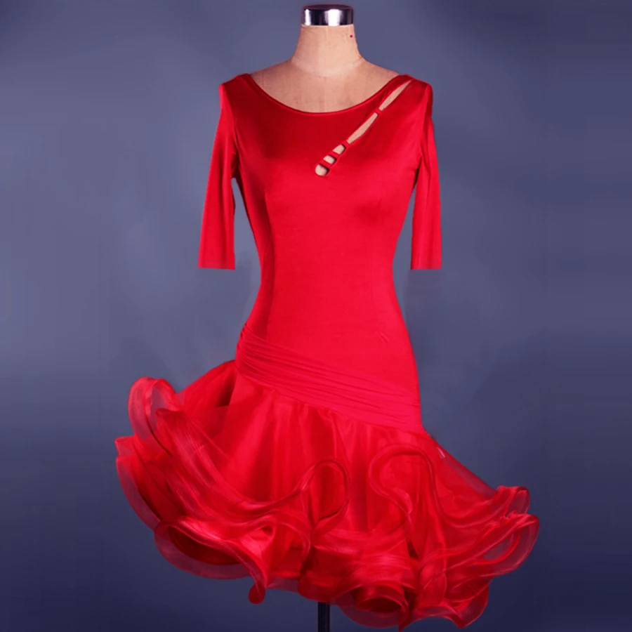 

Adult/Child Latin Dance Skirt For Sale Red Latin Ballroom Dancing Dresses Sex Vestido De Baile Latino Latin Competition Dress