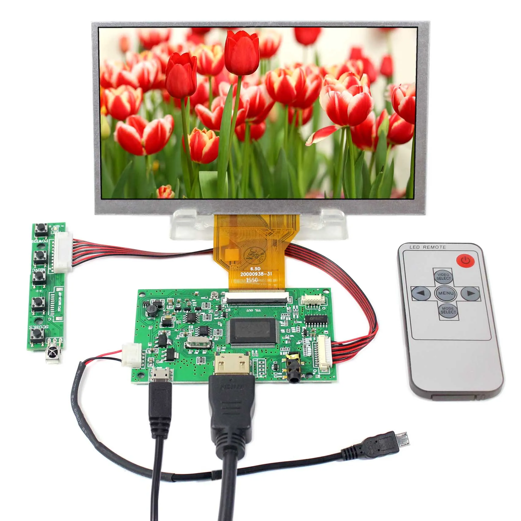 VSDISPLAY for Raspberry PI LCD Screen 6.5inch AT065TN14 800X480 with HD-MI LCD Controller Board, for Car Gauge Display