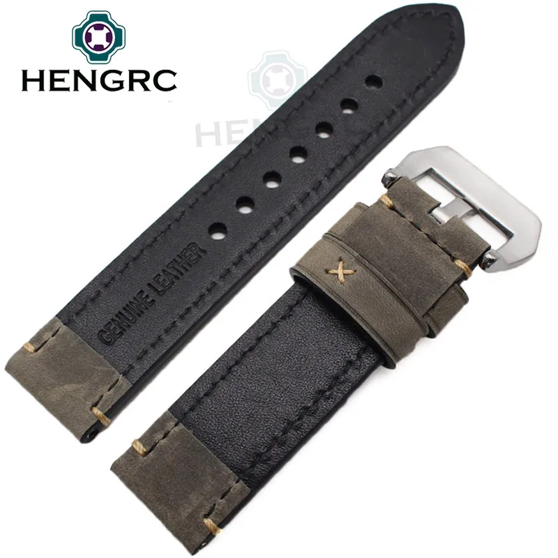 Genuine Leather Watchband Bracelet 24mm 22mm 20mm Thick Watch Strap Belt With Metal Steel Buckle Watch Accessories