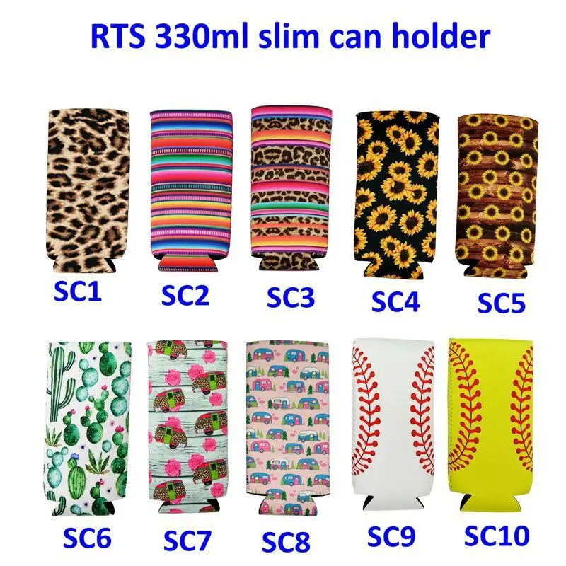 1PC Neoprene Slim Beer Can Cooler Tall Stubby Holder Foldable Stubby Holders Beer Cooler Bags Fits 12oz Slim Energy Drink & Beer