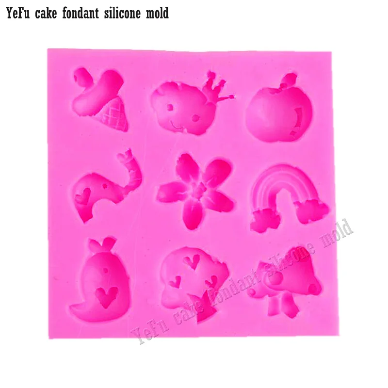 Heart mushroom Apple rainbow Flowers chick Fondant chocolate silicone mold for cake decorating tools F0828