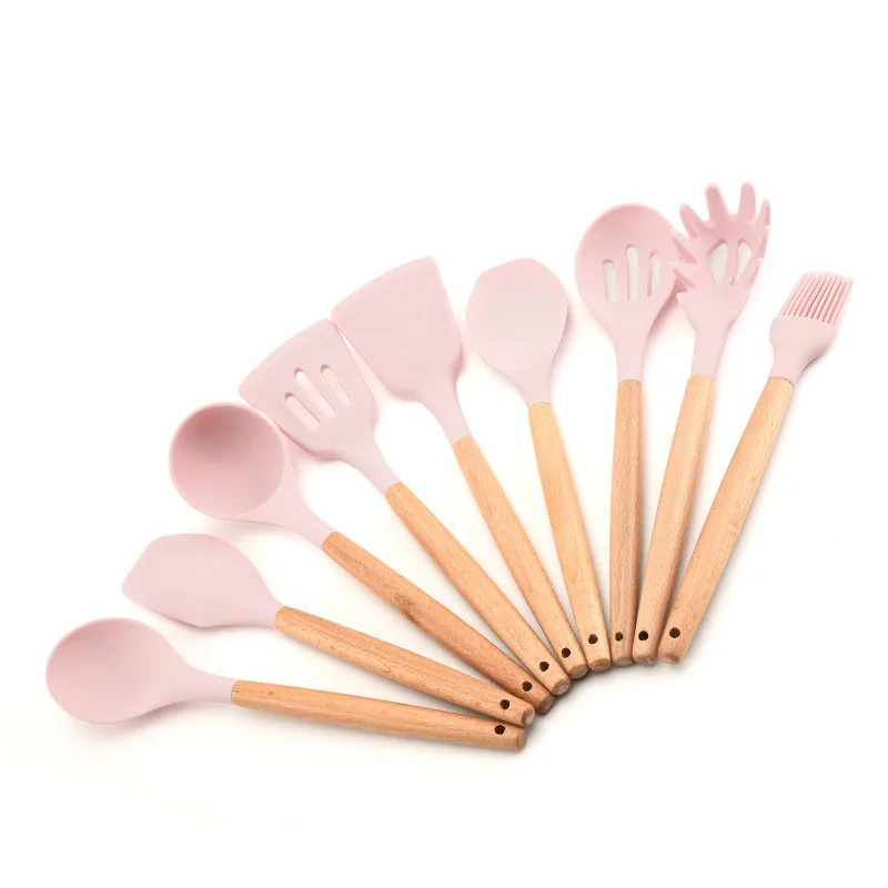 

Silicone Wood Handle Kitchenware 11 Pieces Kitchen Tools Non-stick Pan Shovel Cooking Shovel Set Kitchen Utensil Set