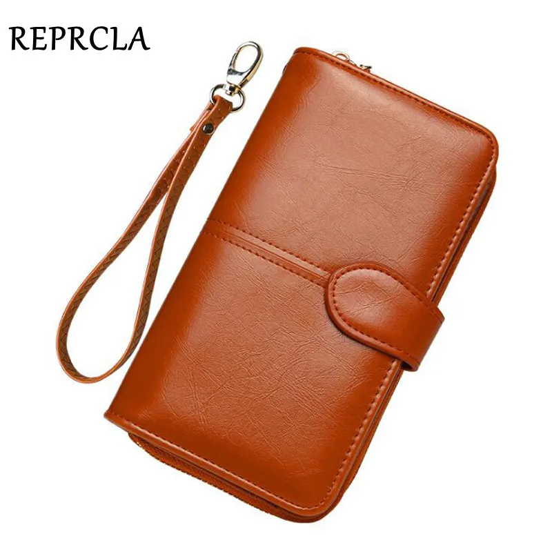 

REPRCLA Women Leather Clutch Wallet Designer Large Capacity Card Holder Money Bag Female Purse Wristband Wallets Carteira