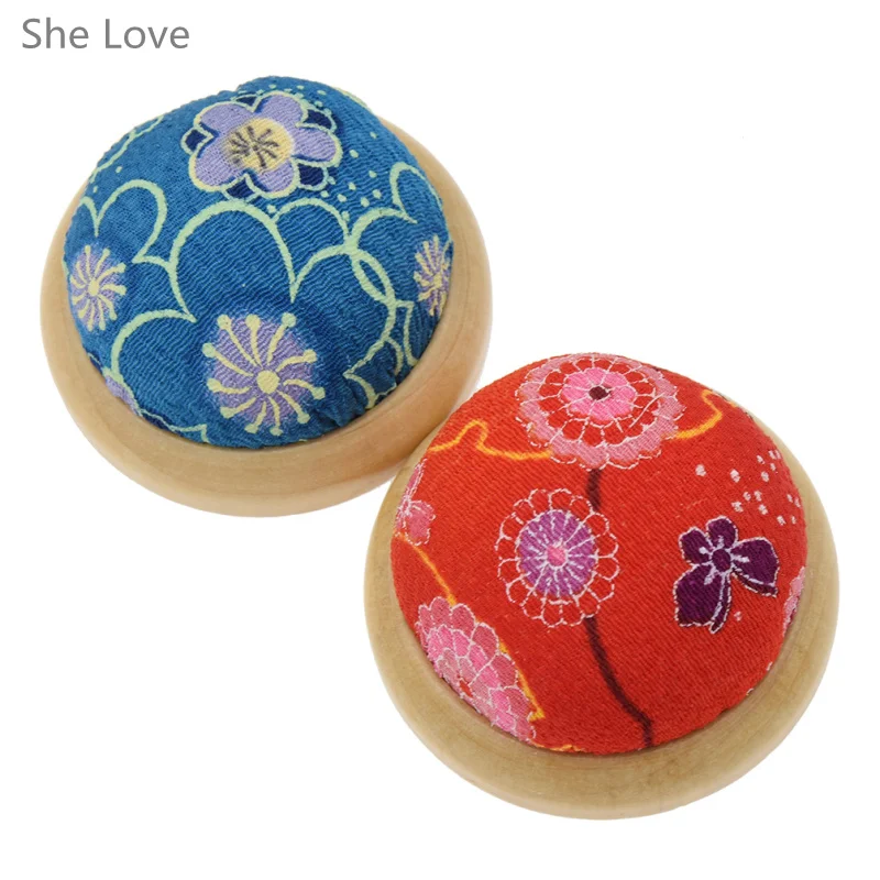 Chzimade Random Color Wooden Base Flower Printing Needle Pin Cushion Japanesee Style DIY Stitch Sewing Needlework Accessory