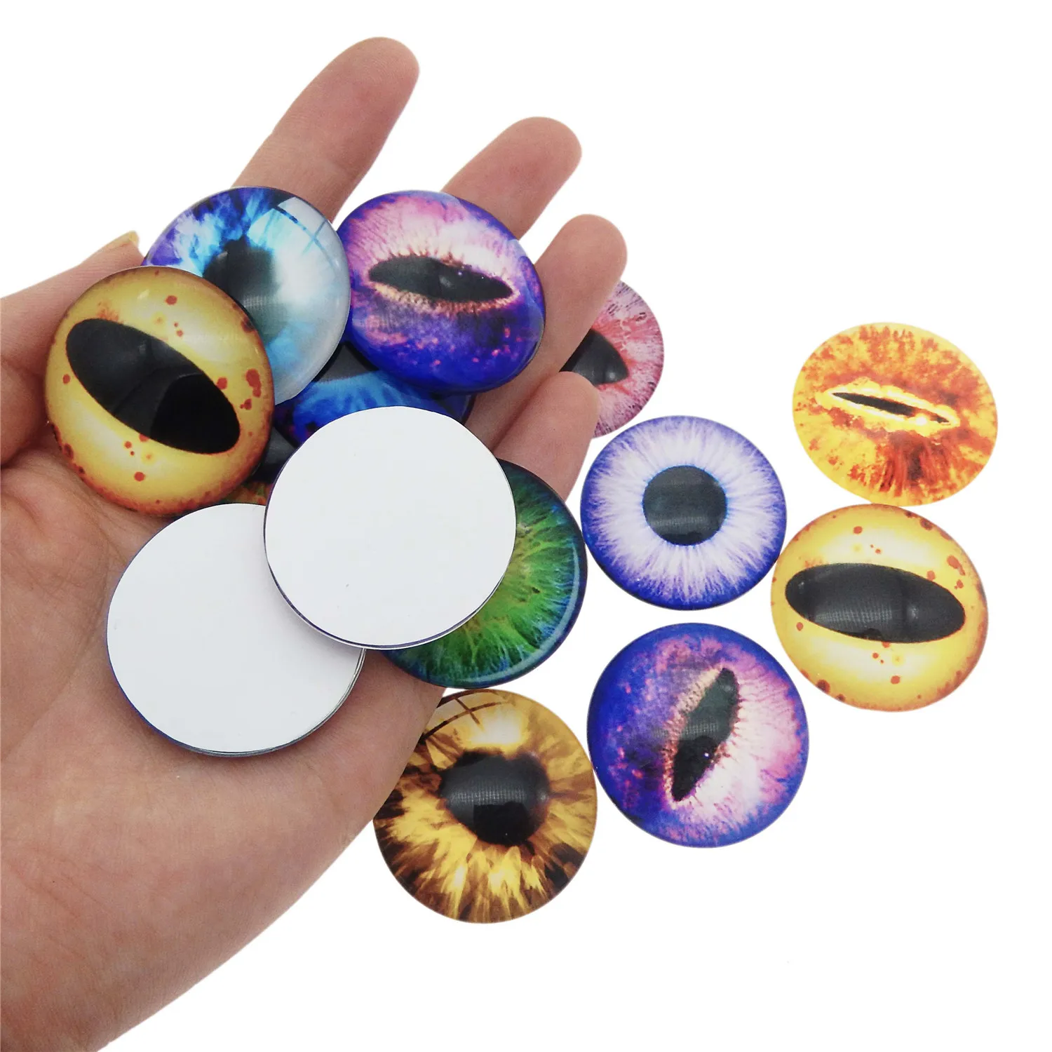 2-50PCS Round 6MM-40MM Glass Dragon Cat Eyes Cabochon Charms Accessory Glass Cabochon Multi Color Horse Eyes Cat Pattern Crafts