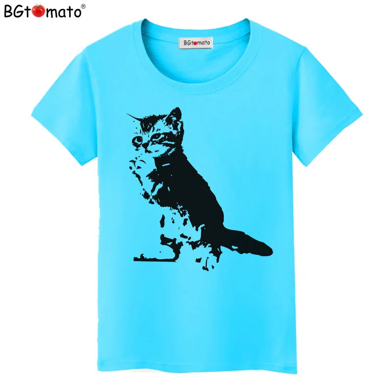 

BGtomato T shirt Original brand Black cat tshirt women hand printed 3D t shirt women Lovely cute kawaii tee shirt femme
