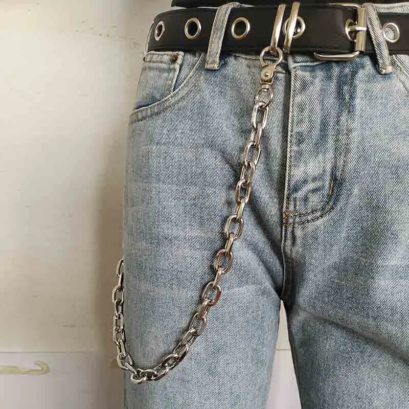 Punk Hip-hop Trendy leather Belts Waist Chain Male Pants Chain Men women Jeans Silver Metal Clothing Accessories