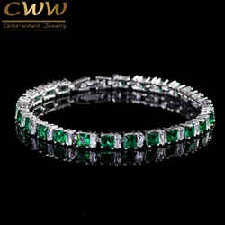 CWWZircons Brand High Quality Cubic Zirconia Paved Square Green Stone Fashion Bracelets for Women Best Friend Jewelry CB146