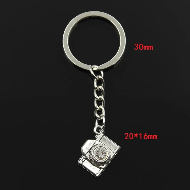 Fashion 30mm Key Ring Metal Key Chain Keychain Jewelry Antique Bronze Silver Color Plated Camera 20x16mm Pendant