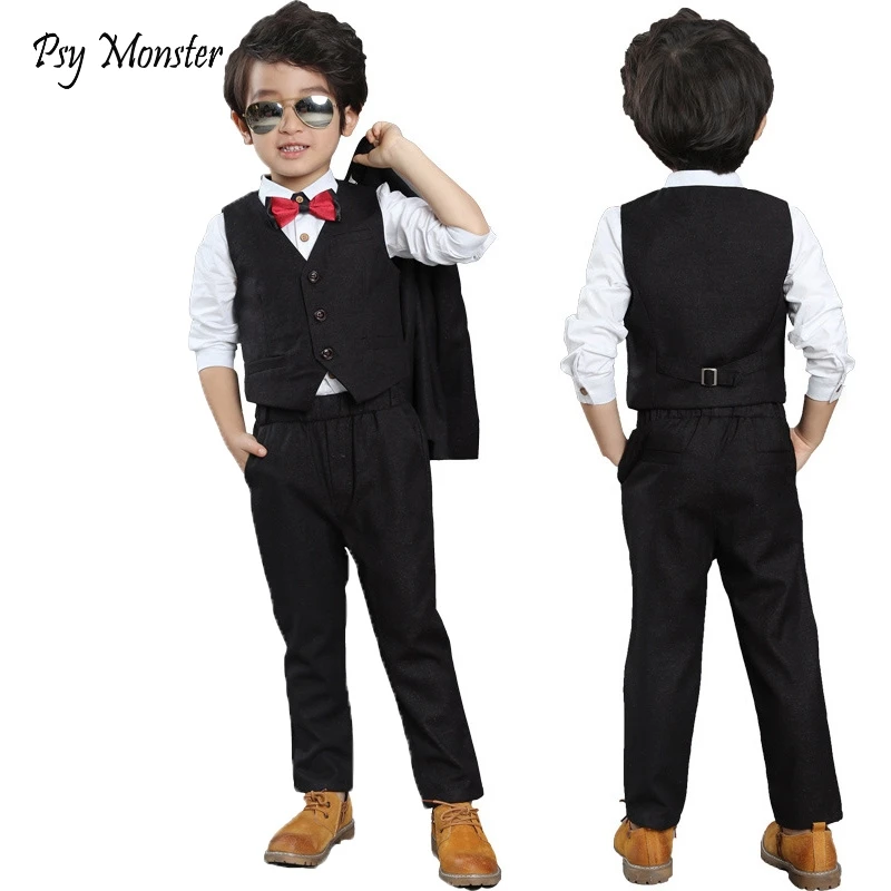 Flower Boys Formal Suit Wedding Japanese Campus student Dress Gentleman Kids Blazer Vest Pants Bowtie 4Pcs ceremony Costumes