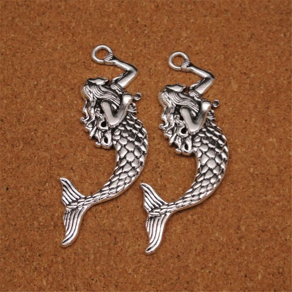 2pcs Mini Charms Fashion Jewelry Alloy Retro Bronze Antique Silver Plated Cute Mermaid Charms For Jewelry Necklace Diy Making