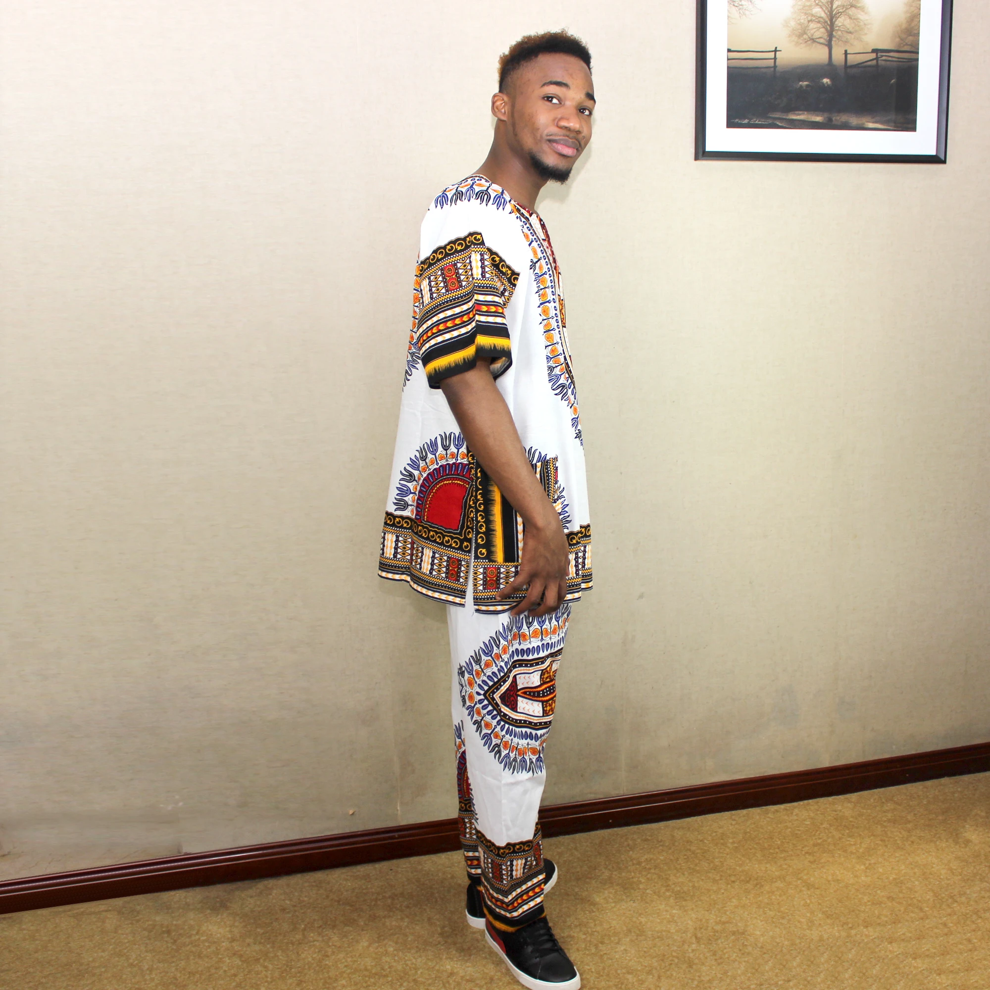 Unisex African Dashiki Suit Shirt & Pant Casual Cotton African Clothes