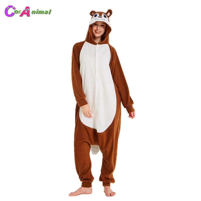 

Coffee Chipmunk Adults Polar Fleece Kigurumi Women and Men Cartoon Animal Onesies Pajama Halloween Carnival Party Romper Wear