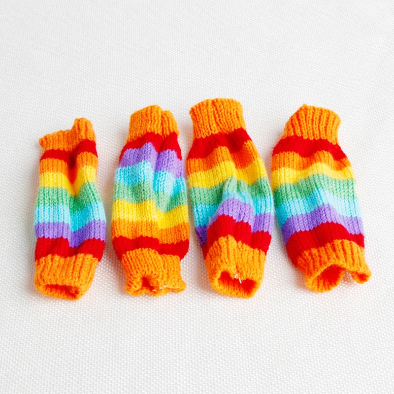 1 Set(hat+scarf+leg Warmers) Rainbow Stripe Knitted Dog Scarf Hat Winter Pet Products Warm Clothes Accessories For Small Dogs