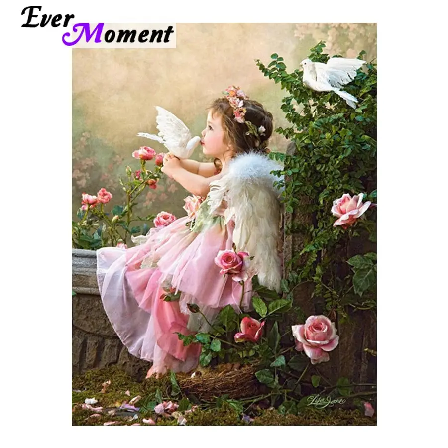 Ever Moment 5d Diamond Embroidery Painting Girl Kissing White Dove Diamond Painting Diamond Mosaic Kits Picture ASF618