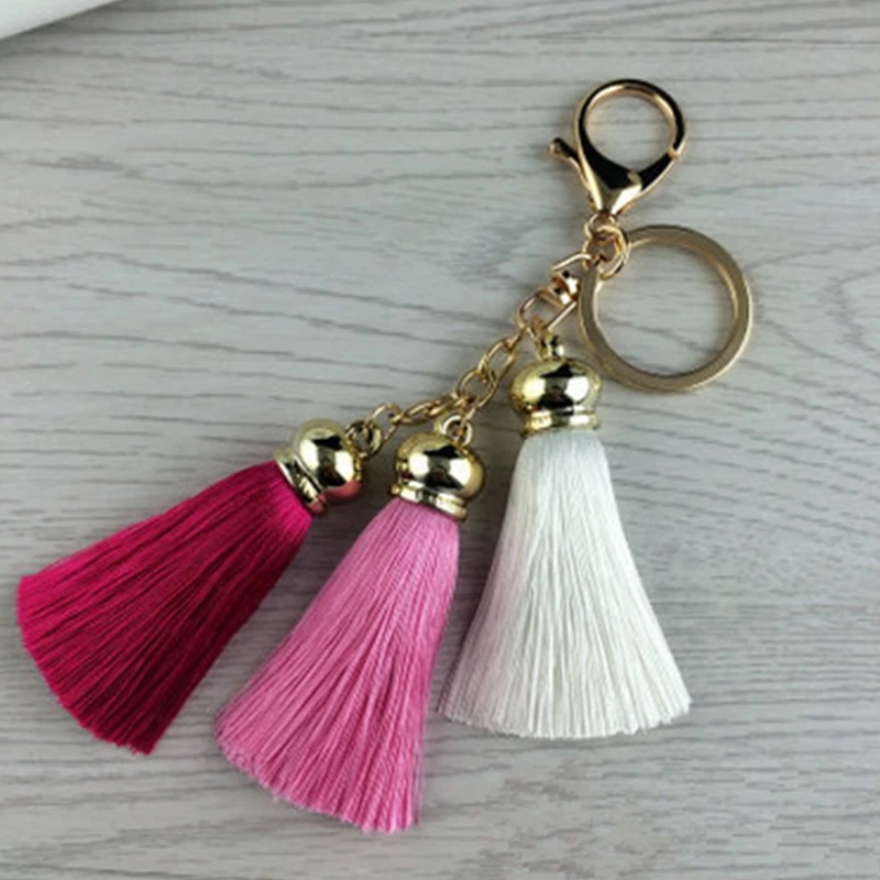 3pcs Set Colored Tassels Key Chains Gold Key Ring Woman Fashion Handbag Charms Men Keyring Car Trinket DIY Keychain Wedding Gift