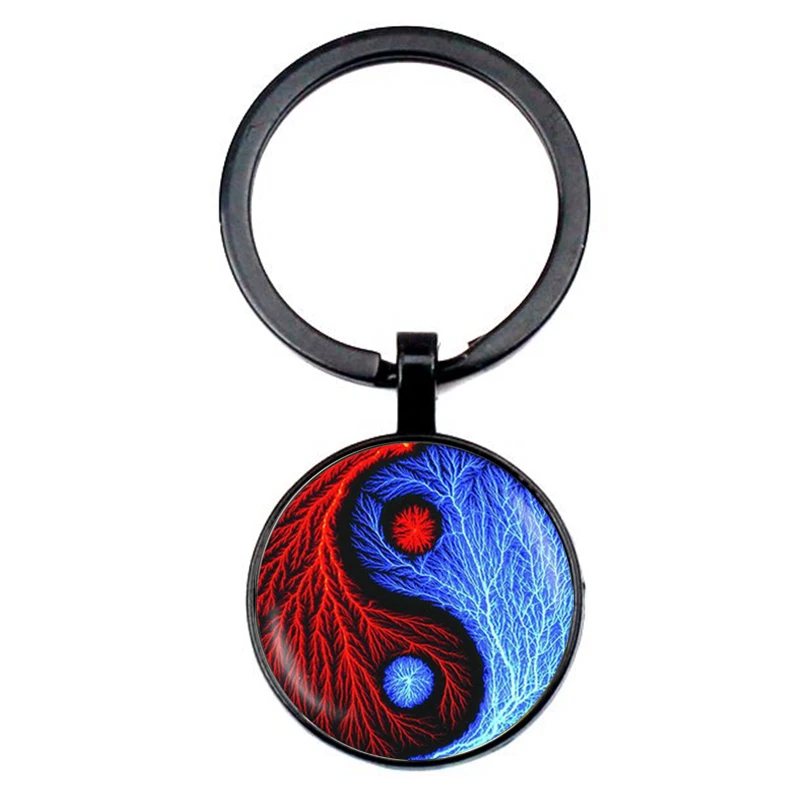 Vintage Yin Yang Gossip Pendant Keychain Jewelry Glass Dome Witchcraft Pendant Fashion Crystal Charm Bag Lady man Key Ring Gift view 3
