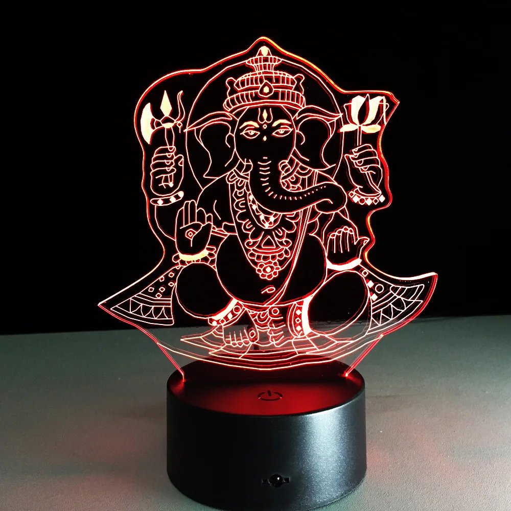 Ganesha 3D pattern night light Indian Elephant Head God figure Wireless speaker Color-adjustable Action figure Room ornament Y52