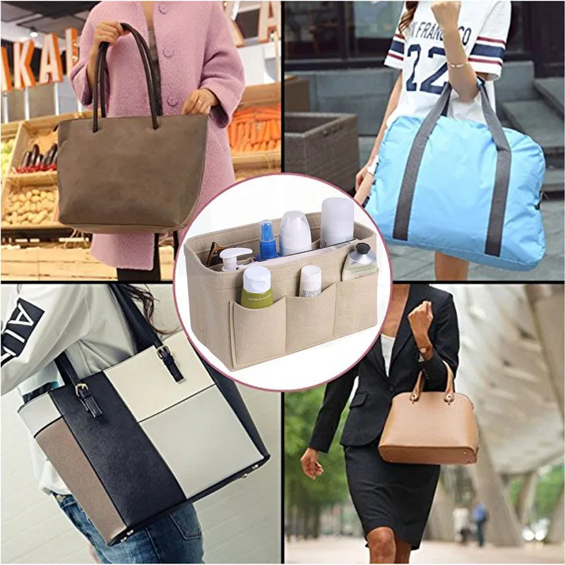 Fashion Women Bag Cosmetic Bags And Make up Organizer Felt Insert Bag For Handbag Felt Cloth Inner Bag Fits Various Brand Bags