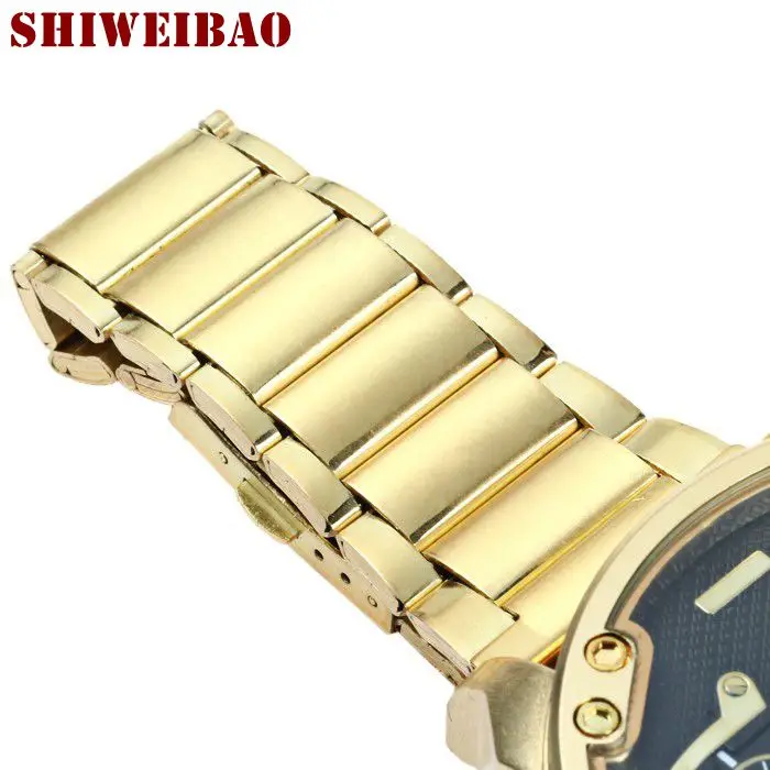 SHIWEIBAO Luxury Watch Men Waterproof Dual Time Display Quartz Wrist Watch with Stainless Steel Band Quartz Wristwatches