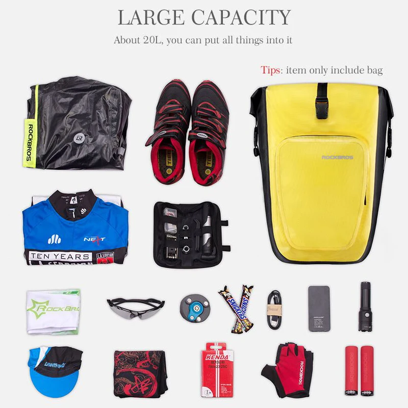 ROCKBROS 27L Bicycle Bags Waterproof Foldable Cycling MTB Bike Bags Reflective Panniers Long Travel Luggage Bag Bike Accessories