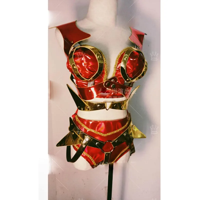 Women red space costume Ds stage future suit red mechanical dance costume female singer performance clothing