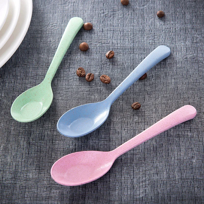 500pcs 16cm long Wheat Straw Soup Spoon Ladle Tablespoon Eco-Friendly Healthy Rice Spoons Kids Tableware Home Kitchen Tool LX759