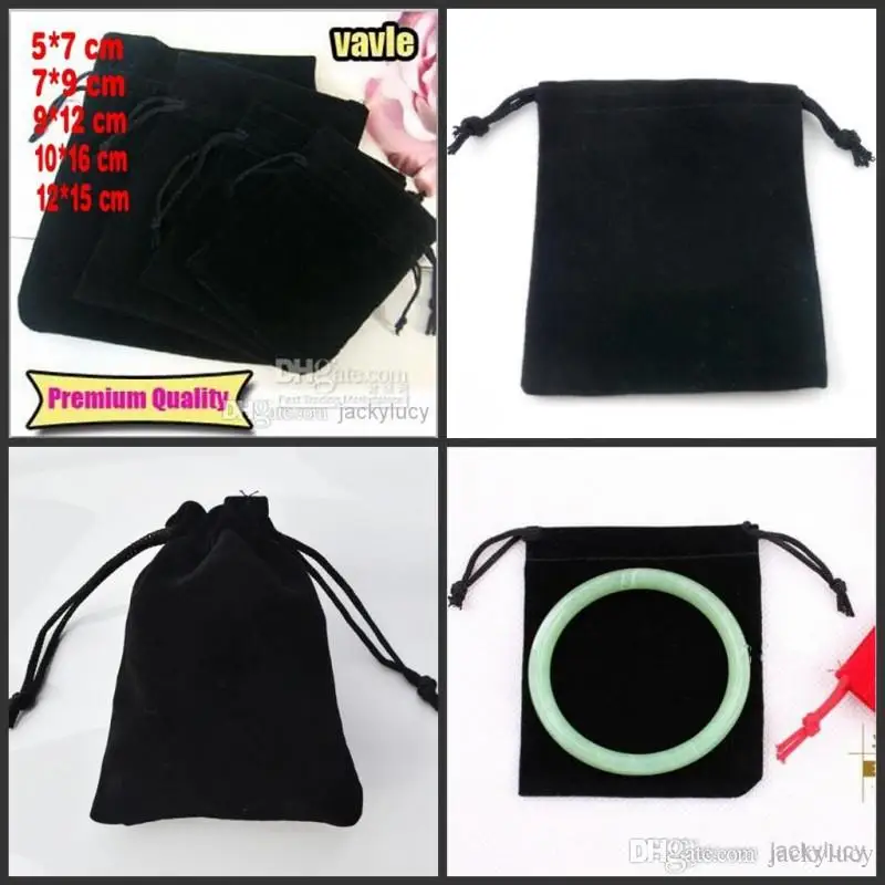 New Black Jewelry Pouches Bags Velvet Drawstring Bags for Rings Necklace Wedding Gift DIY Packaging Jewel Case Free Shipping